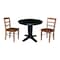 International Concepts 36 in. Solid Wood Round Top Dining Table with 2 Chairs in Black/Distressed Oak K46-36RT-23B-C42-2-2 - alternate 1